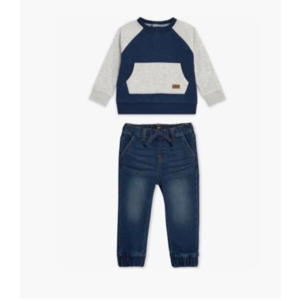 Boys 7 For All Mankind Quilted Sweatshirt and Pants 2-Piece Set size 4 blue gray